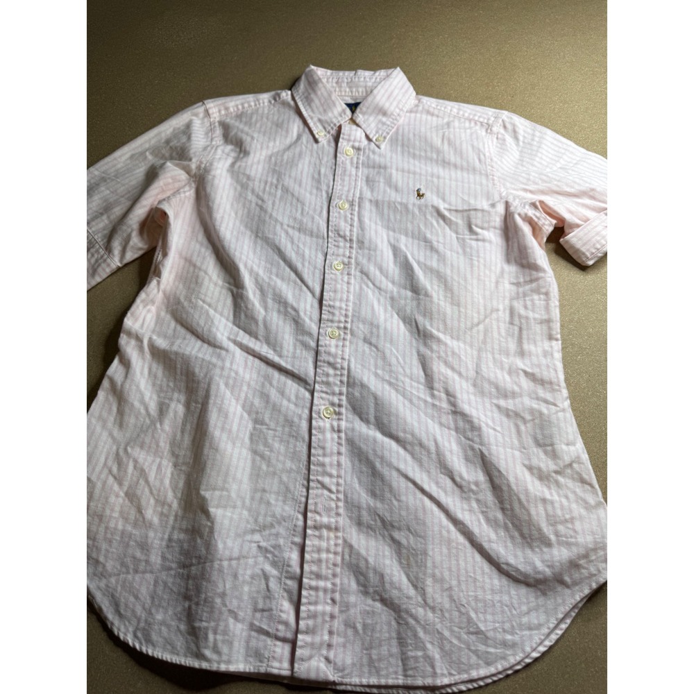 Ralph Lauren Womens Slim Fit Pink White Striped Short Sleeve Button Down Shirt M - Picture 6 of 7